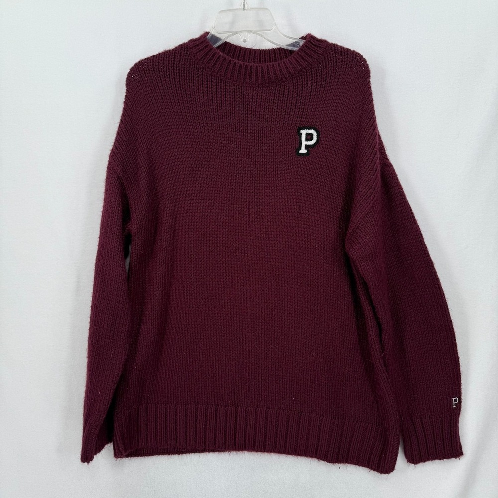 Victoria's Secret PINK Women's Large Maroon Knit Pullover Sweater P Logo